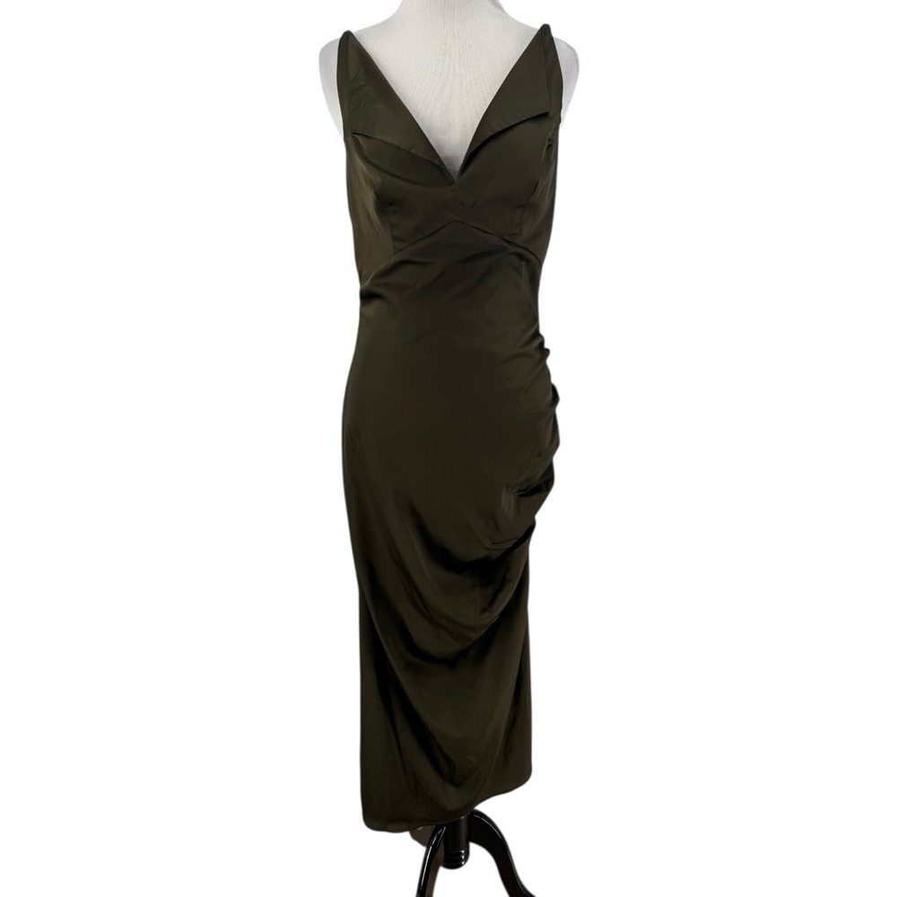 Mable Women's Olive Green Sleeveless Tie Back Midi Dress Size Medium